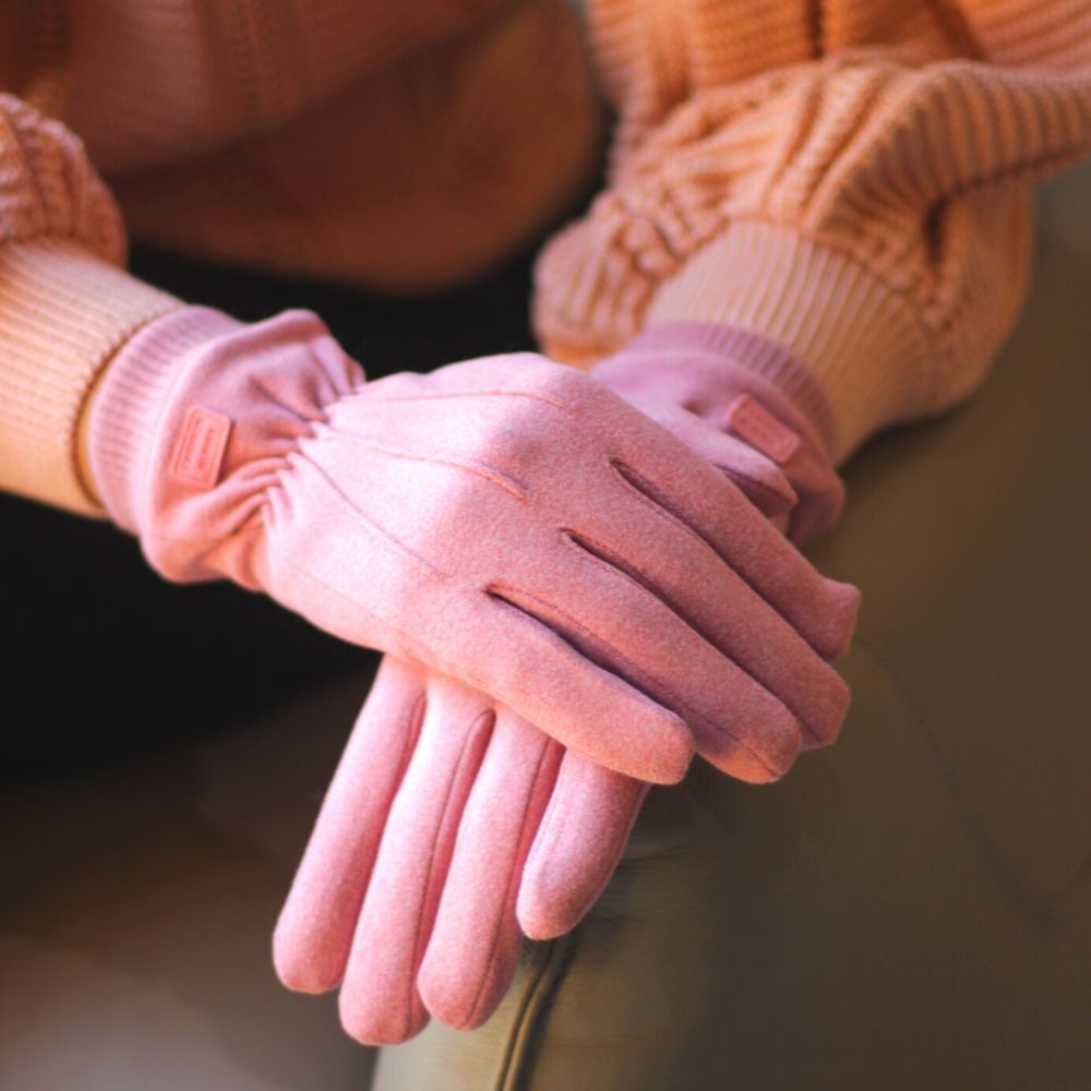 Luva para Inverno Aveludada Rose Touchscreen Material Acrílico Elegante Quentinha