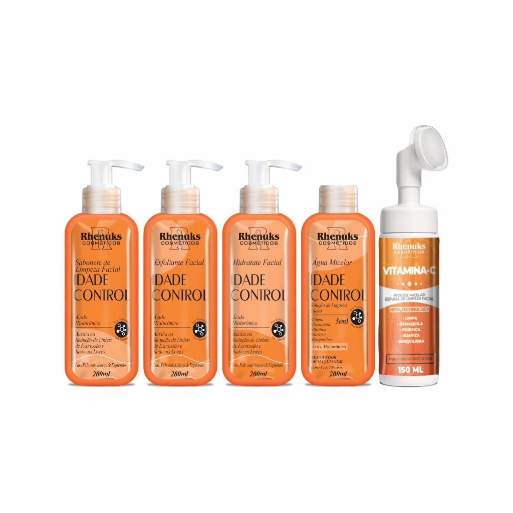 KIT SKIN CARE E MOUSSE MICELAR IDADE CONTROL - 5 peças - RHENUKS