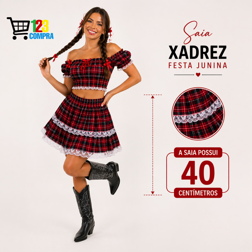 Saia Xadrez Festa Junina Deluxe (30 cm / 40 cm)