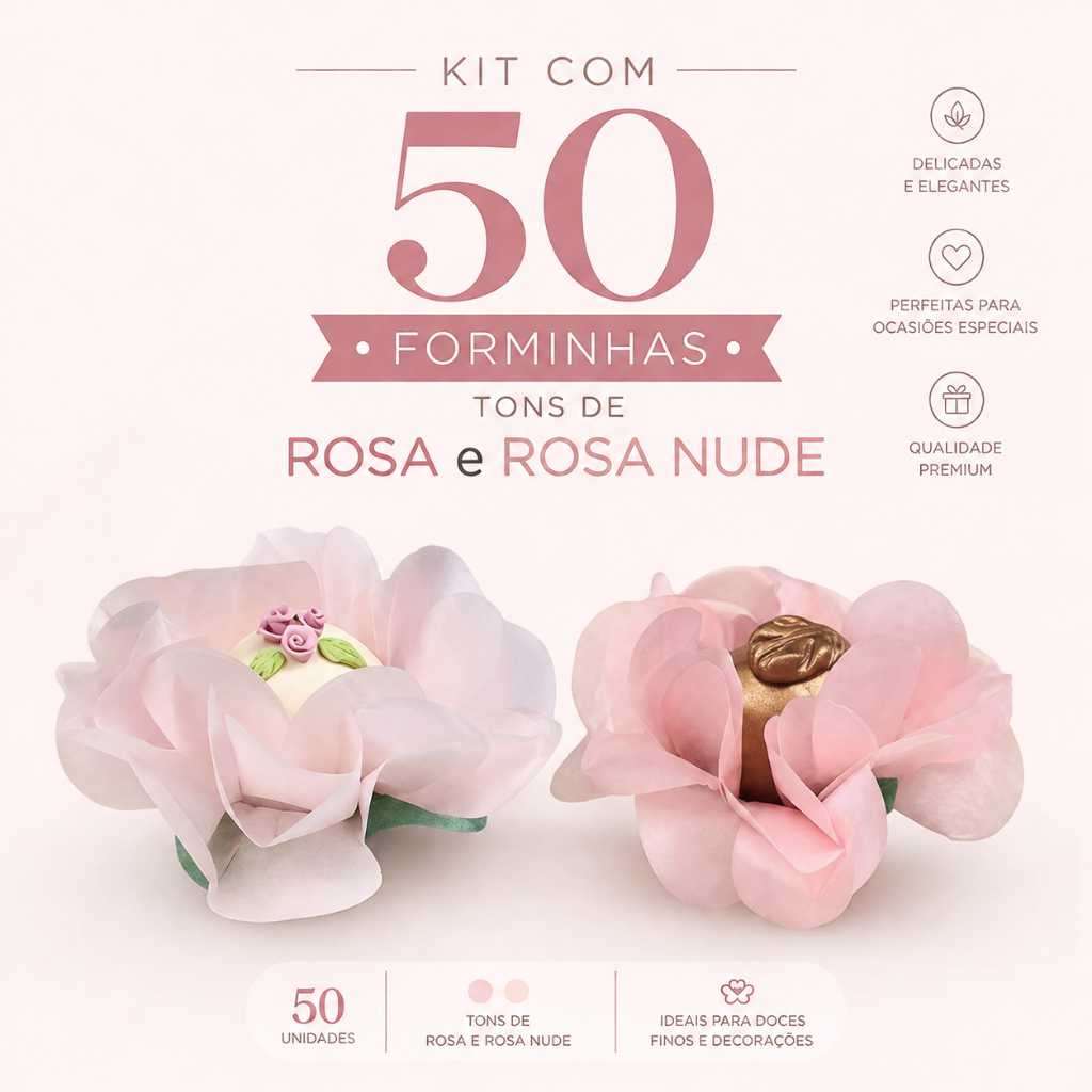 Kit 50 Forminhas delicatta Para bombons Dois tons de rosa claro Festa Casamento Aniversário trufas