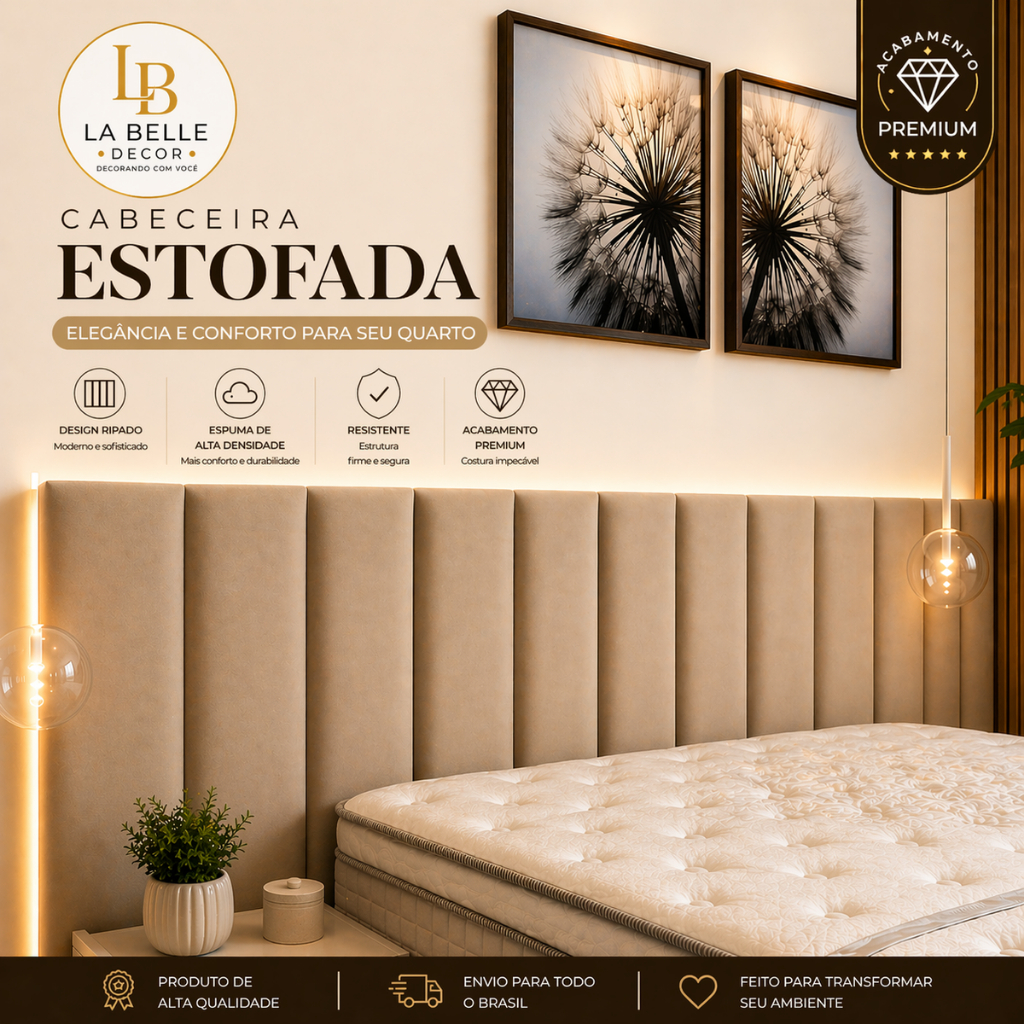 Cabeceira Modular Estofada 120cm Cama Box Painel Decorativo Premium Instalação Fácil- Entrega Rápida