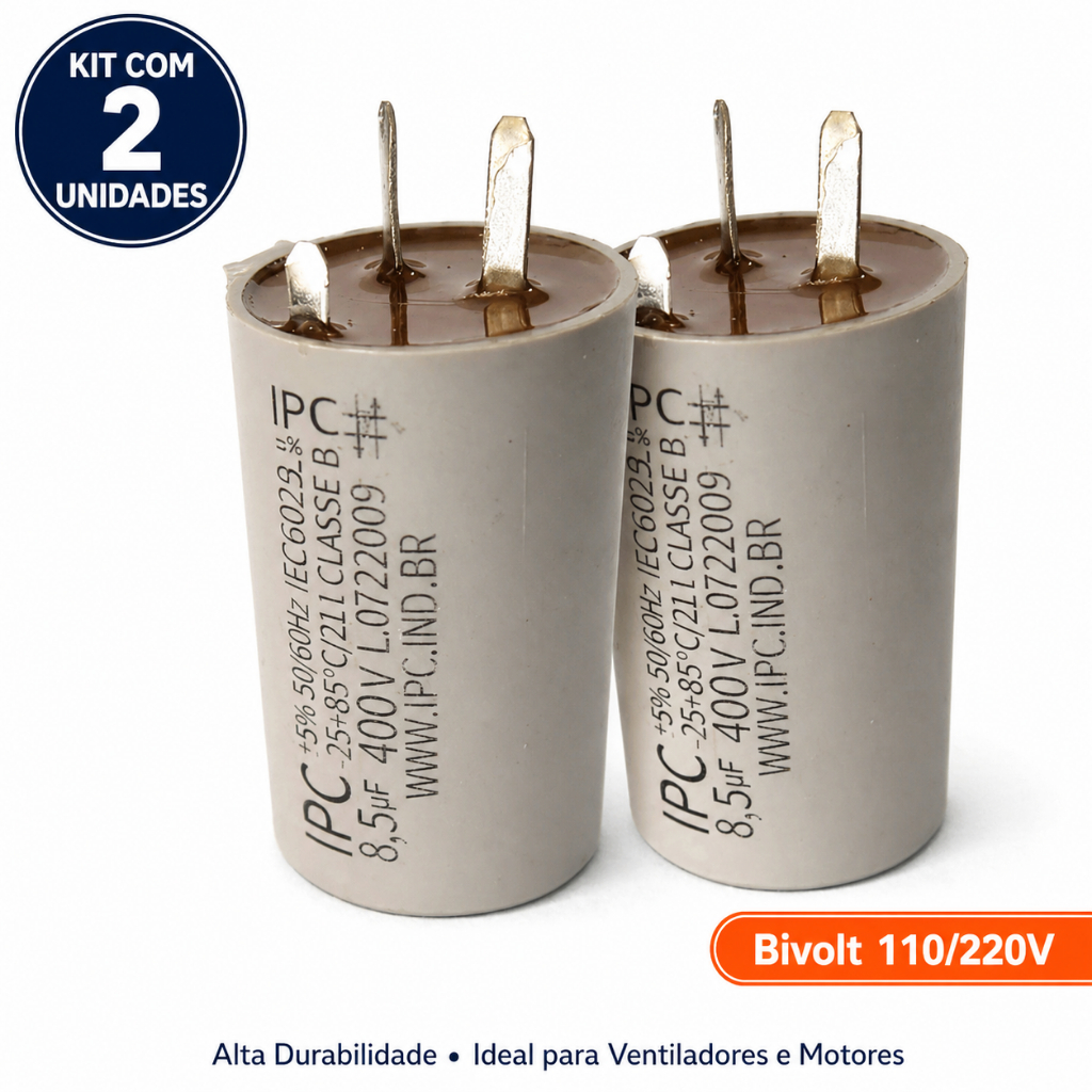 Kit 2 Capacitor 8,5uf 400V 3 pinos para Ventilador Motor Lorensid Ventdelta Arge