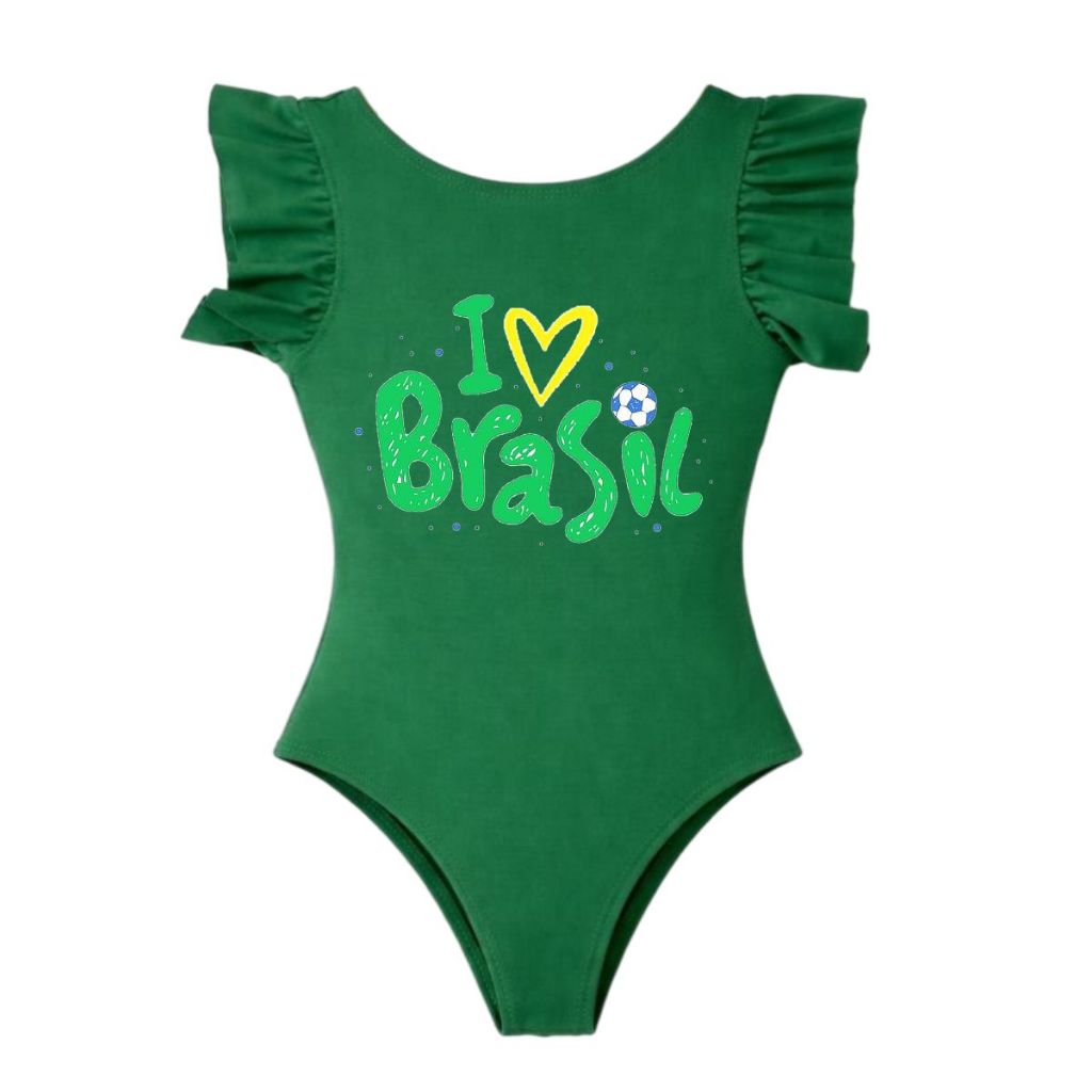 Body Infantil Juvenil Estampa Brasil Copa Futebol Roupa Torcedora Brasileira Seleção Look Patriótico Menina Jogos Copa