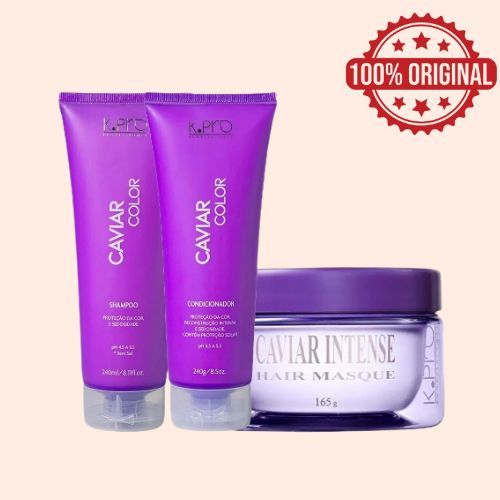 Kit K.Pro Caviar Color Shampoo + Condicionador + Máscara Tratamento Reconstrutor Profissional
