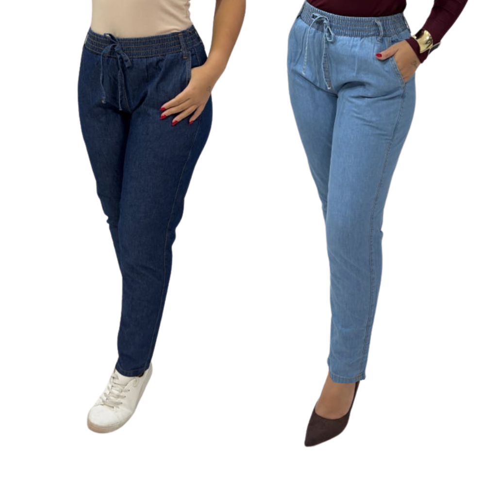 Calça Jeans Feminina Folgada Cintura Alta Capri Tecido Leve Confortável
