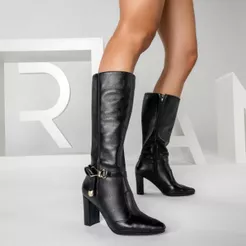 Bota Feminina em Couro Cano Alto Salto Bloco Alto Total Comfort Ramarim 2615104
