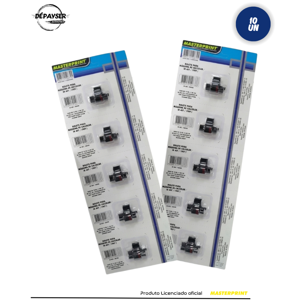Roletes Tinta IR40T 1009 Bicolor Masterprint p/ Calculadora Casio Sharp 5 ou 10 Unidades