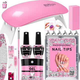 Kit Alongamento De Unha Gel Cabine Estufa Sun Mini 6w + Top Coat + Primer + 100 Unhas Tip…