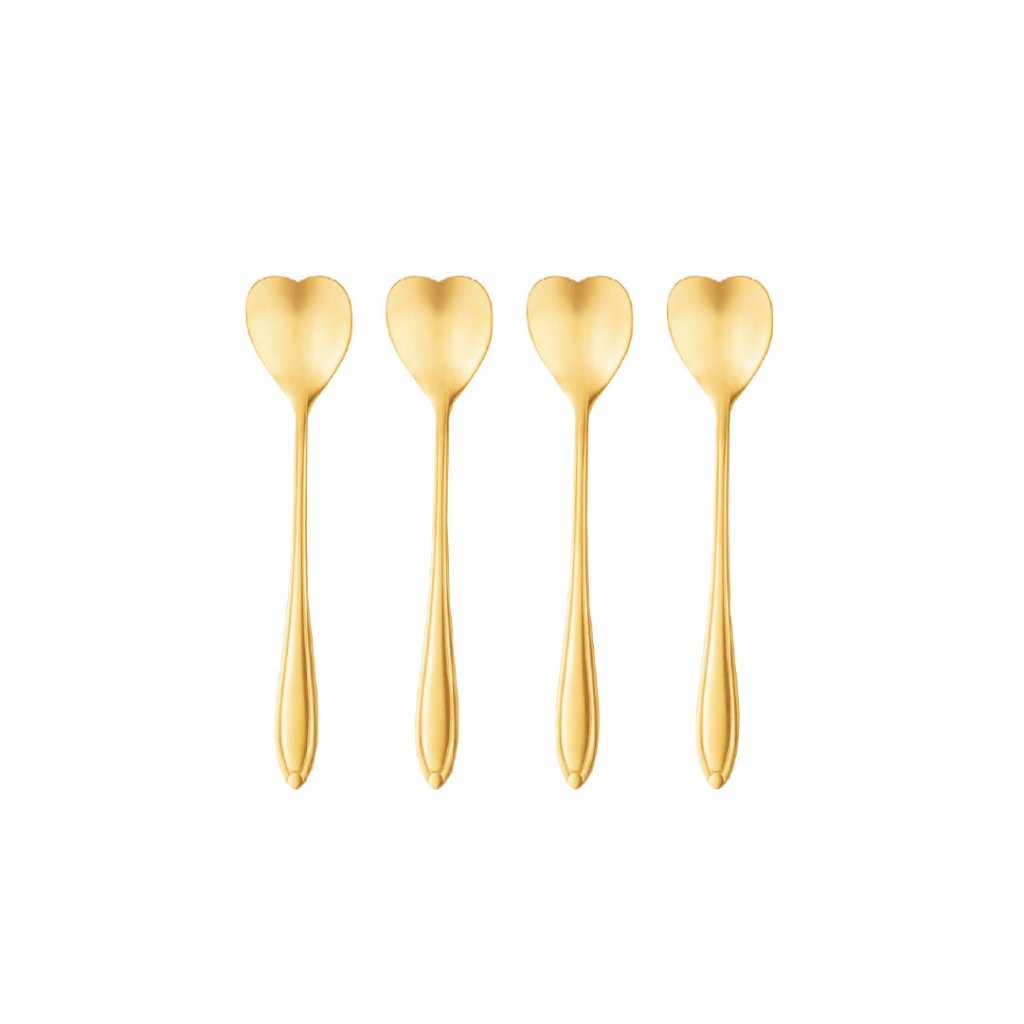 4 Colheres de Chá Wolff Heart Dourado de Aço Inox