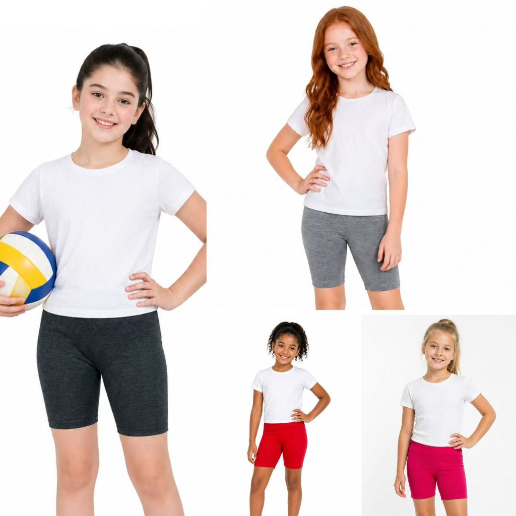 BERMUDA SHORTS CICLISTA INFANTIL/JUVENIL MENINA ESCOLAR CONFORTÁVEL E FLEXÍVEL PARA ATIVIDADE FÍSICA