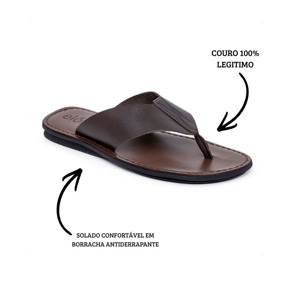Chinela Masculina Em Couro Confortável Legitimo Antiderrapante Anatomico Em Tiras