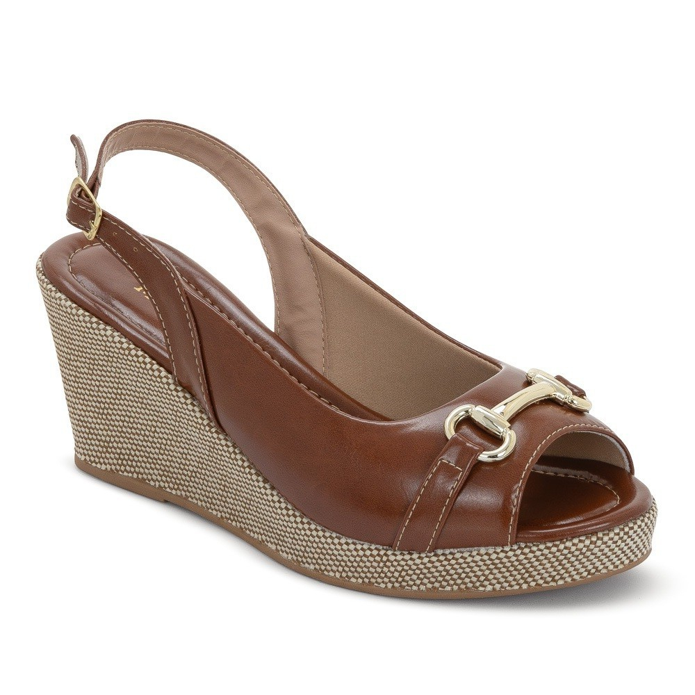 Sandália Espadrille Feminina Macerata Salto Anabela Detalhe Dourado Elegante Confortável Ref: 1077