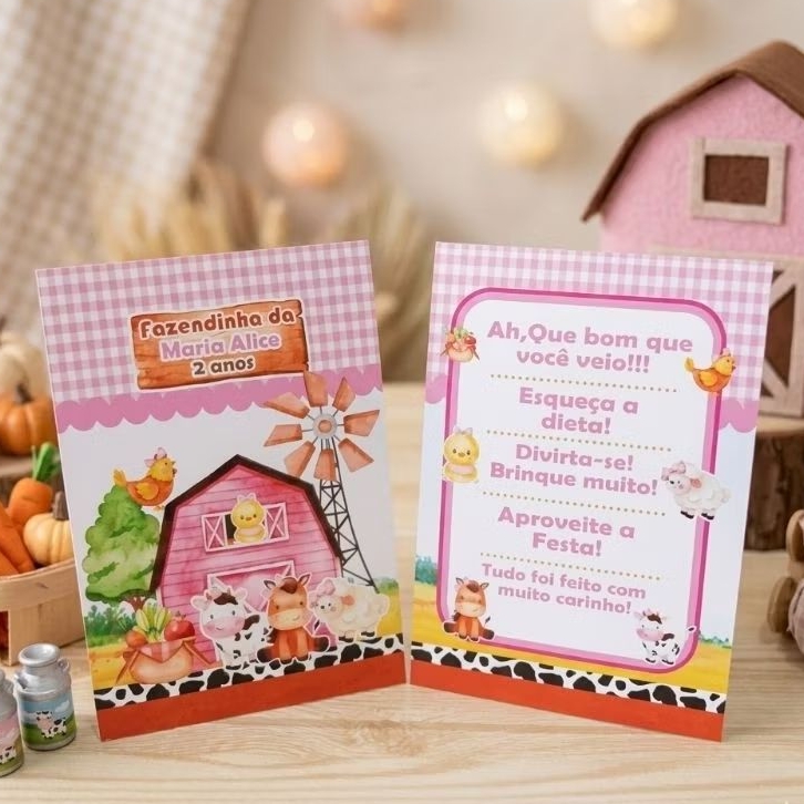 Kit Plaquinha de Agradecimento Fazendinha Rosa- Centro de Mesa- Personalizados- Lembrancinha-Festa-Aniversario-Decoração