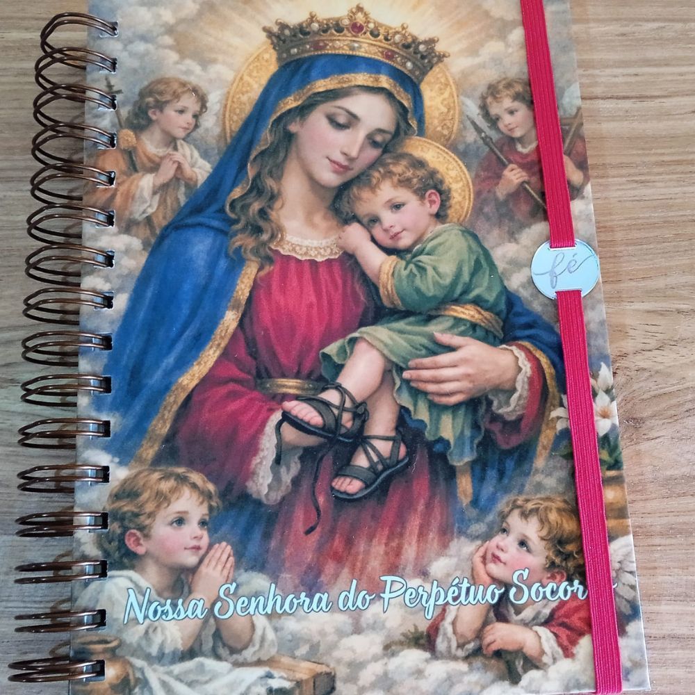 Caderno Devocional A5 Nossa Senhora do Perpétuo Socorro Papel Pólen  Sem Pauta Capa Dura Artesanal