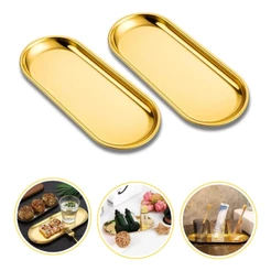 kit 2 Bandejas decorativa de luxo em aço inoxidável para joias e alimentos, cor dourada.