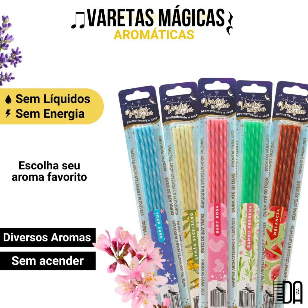 Kit 2 Cartela 5 Unidades Vareta Mágica Perfumada Flexível Aromático Difusor de Ambientes