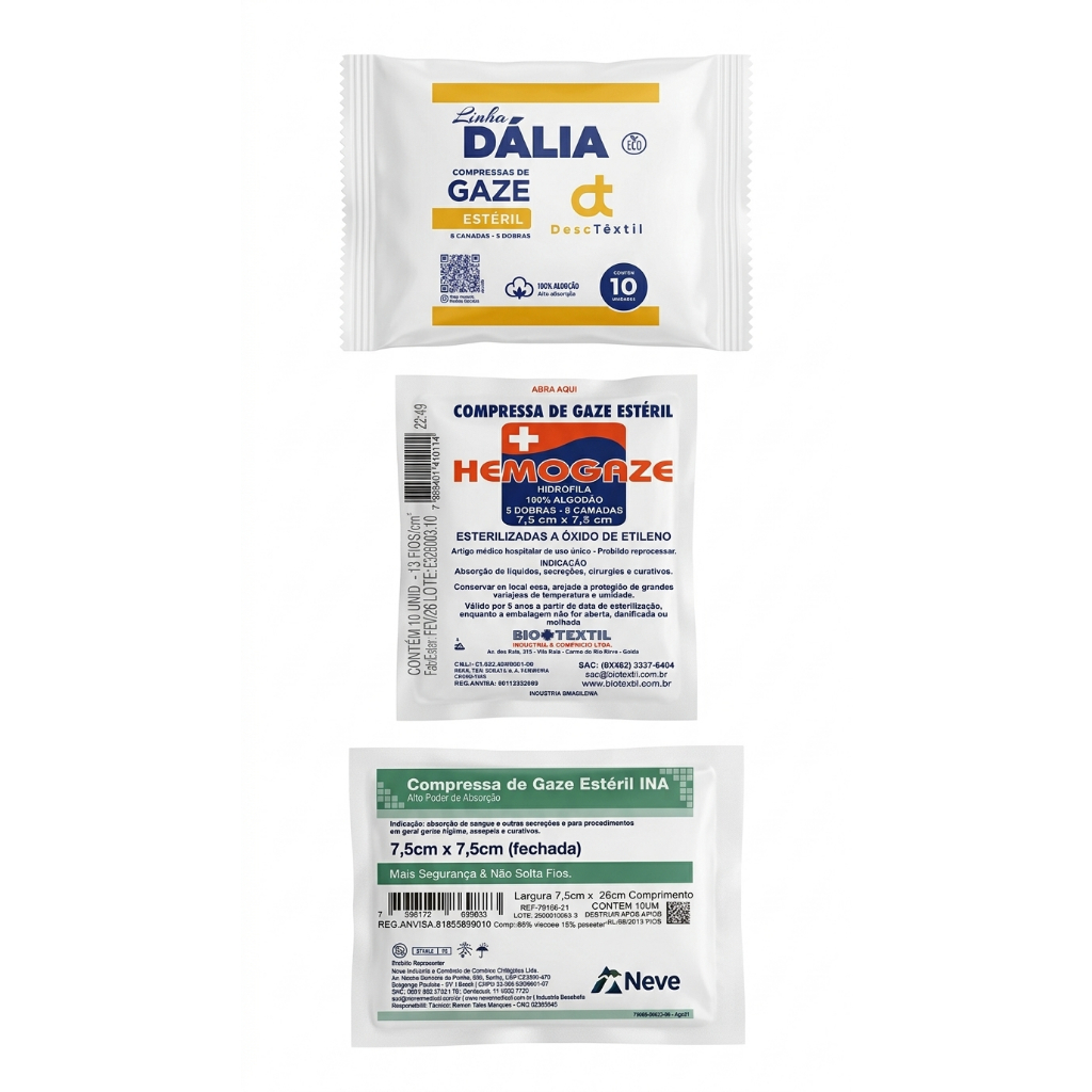 Kit Compressa de Gaze Esteril Várias Unidades 13 Fios 7,5x7,5cm Promoção De Atacado