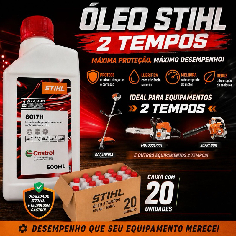 Kit 20 Castrol Stihl Para Motor 2t Óleo Lubrificante Sopradores Motosserras e roçadeiras 500ml Caixa