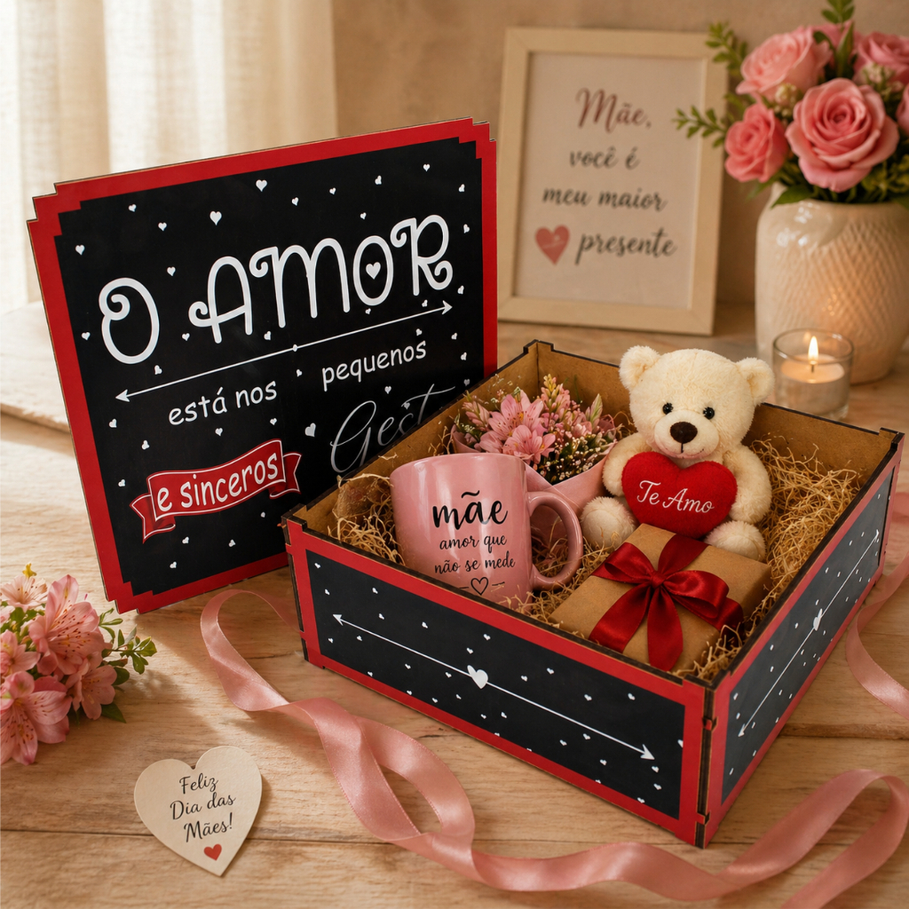 dia das mães Caixa Organizadora  Presente Decoração O Amor Esta nos pequenos gestos 26x26x10 Cm MDF