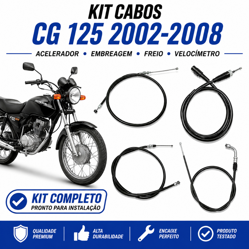 Kit 4 Cabos CG 125 2002 a 2008 Completo Acelerador Embreagem Velocímetro Freio Alta Resistência