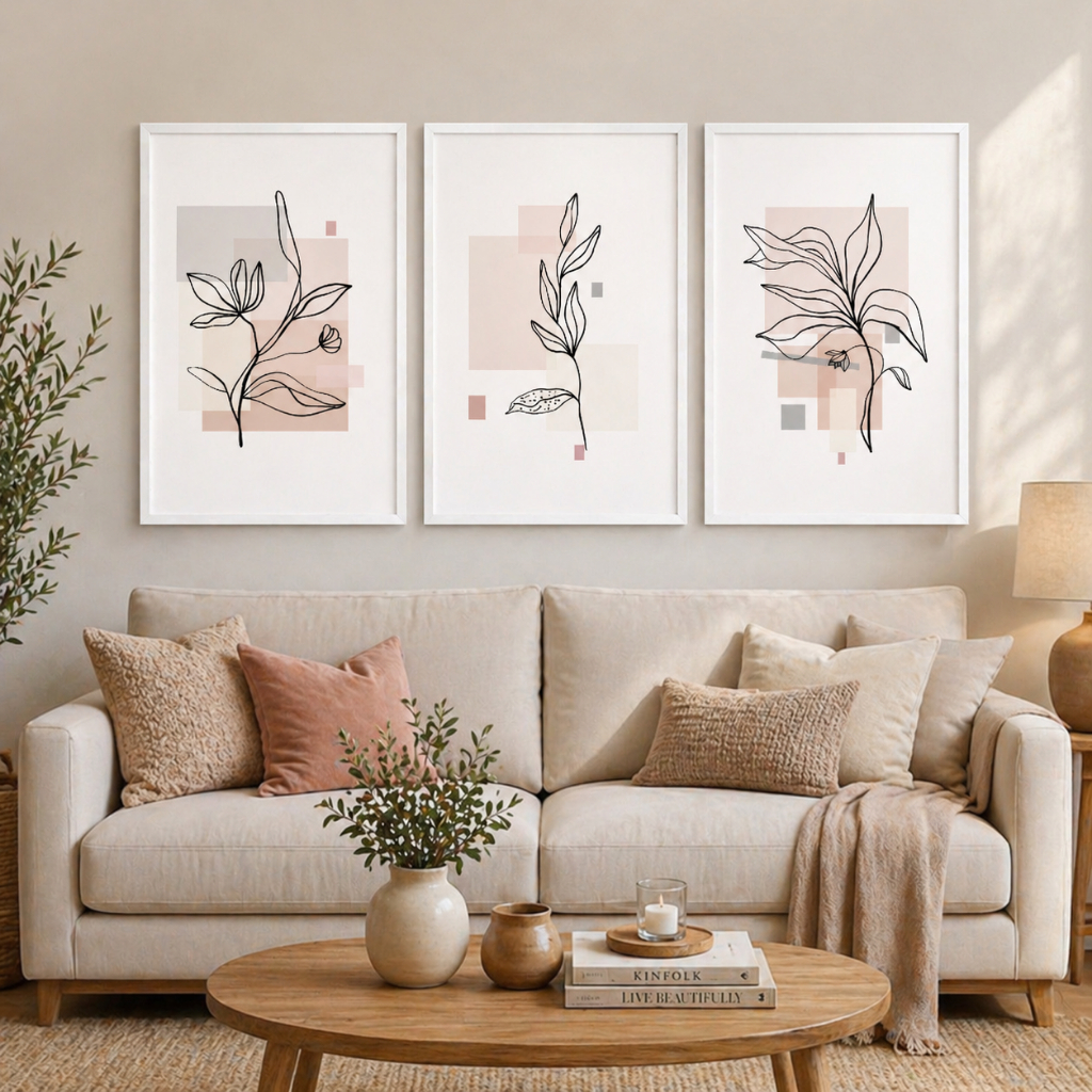 Quadro Decorativo Floral Abstrato 50x75cm com Moldura Branca e Vidro Para Sala Quarto