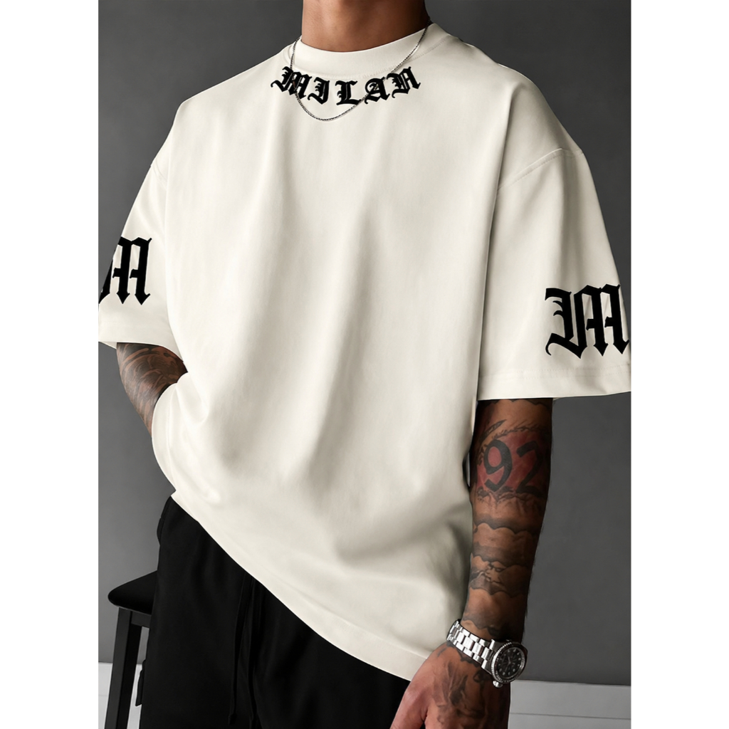 Camiseta Algodão Premium Oversize Streetwear Urban Oversized Estampa Milan Camisetão Unissex Camisetas Over