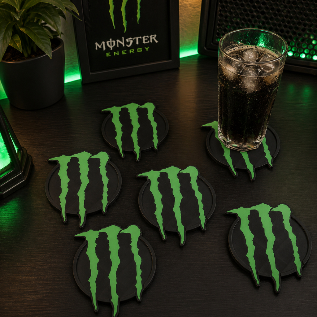 Kit 5 Porta Copos Estilo Monster Descanso de Copo Lata Monster Energy Original Preto