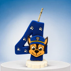 Vela de Aniversário Patrulha Canina em Biscuit com Aplique | Chase | Pronta Entrega