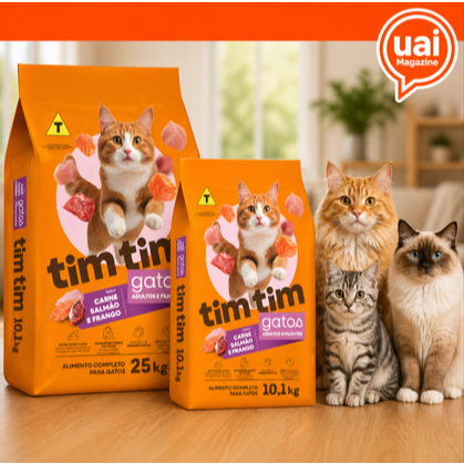 Ração Gatos Filhotes e Adultos 25kg ou 10kg Tim Tim Cat Sabor Salmão Carne Frango