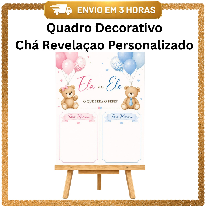 Placa Chá Revelaçao Ursinhos Menino ou Menina Personalizado Azul e Rosa Quadro MDF Eventos e festa
