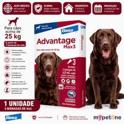 Advantage MAX3 4 mL Elanco para Cães Acima de 25 Kg - 3 Bisnagas