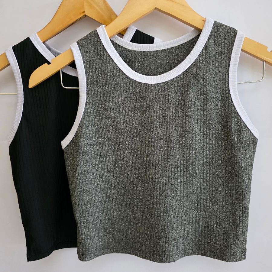 Kit 2 Cropped Feminino Canelado Bicolor Regata Básica Premium Confortável Blusa Feminina Minimalista