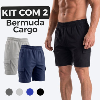 KIT 2 SHORTS CARGO MASCULINO BERMUDA TACTEL ELASTANO