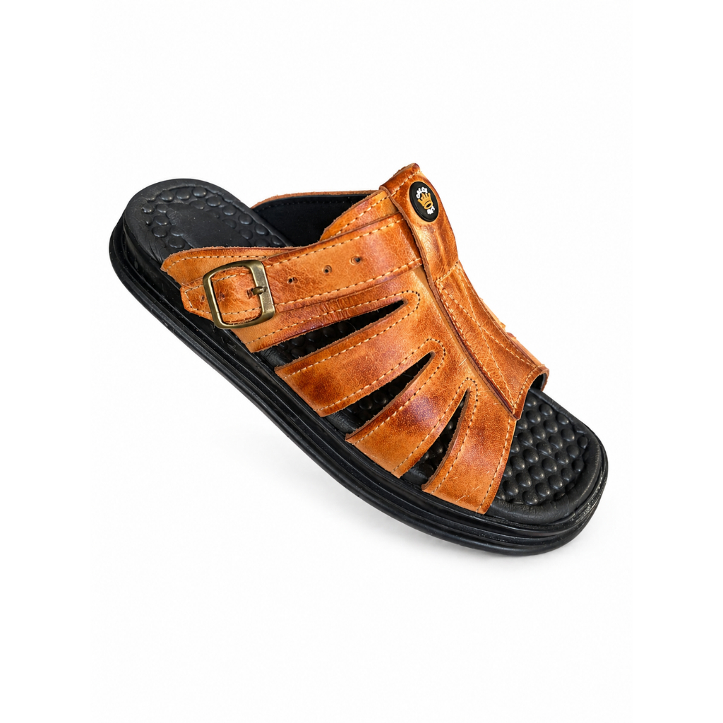 Sandalia Franciscana Chinelo Masculino Couro Anti stress Conforto Ortopédica Confortável Palmilha Anatômica