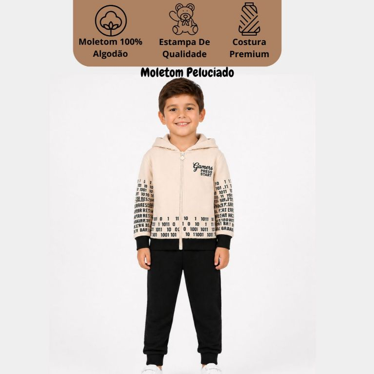 Conjunto Moletom Masculino Peluciado Roupa De Menino Inverno Inverno Casaco + Calça Do 4 Ao 10