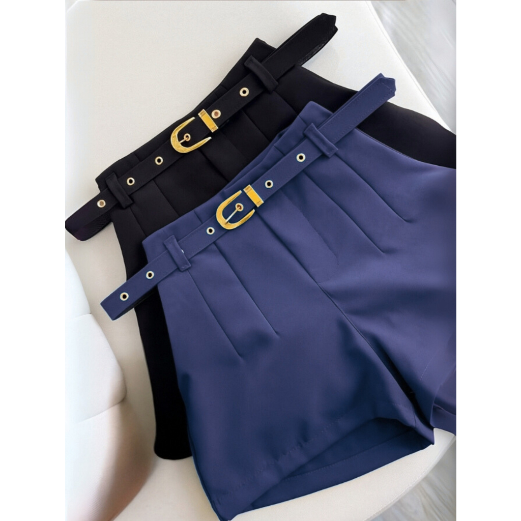 Short Alfaiataria Feminino Social Cintura Alta Com Cinto Com Bolso ENVIO IMEDIATO