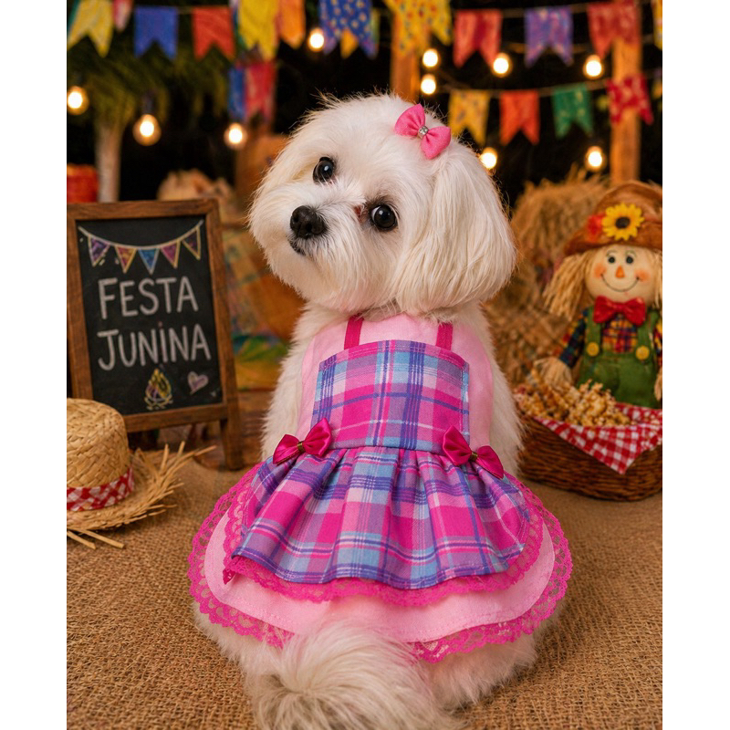 Vestido Pet - Festa Junina - Gato ou Cachorro - Porte Pequeno Médio e Grande