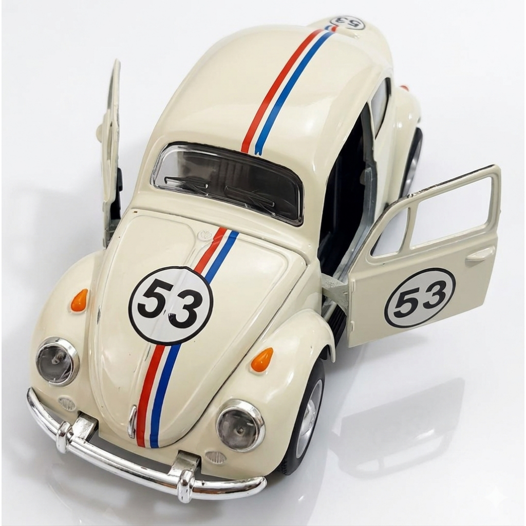 Carrinho Brinquedo Fusca Herbie 53 Filme  Miniatura Metal Abre Portas e Capô Fricção Colecionável Brinquedo