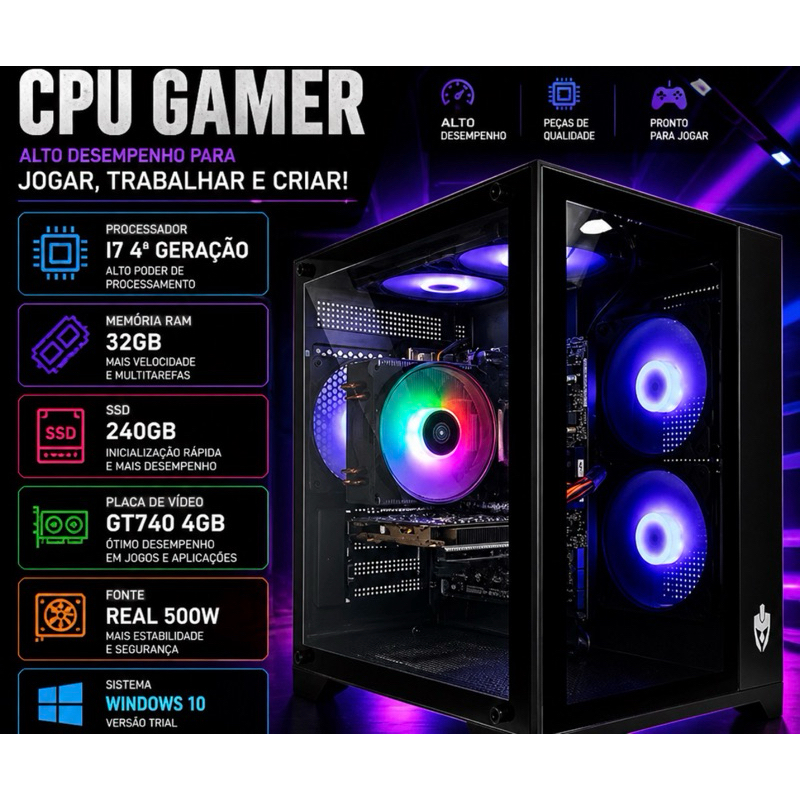 PC Gamer Completo i7 32GB SSD Rápido RGB Gabinete Alto Desempenho WiFi HDMI Game