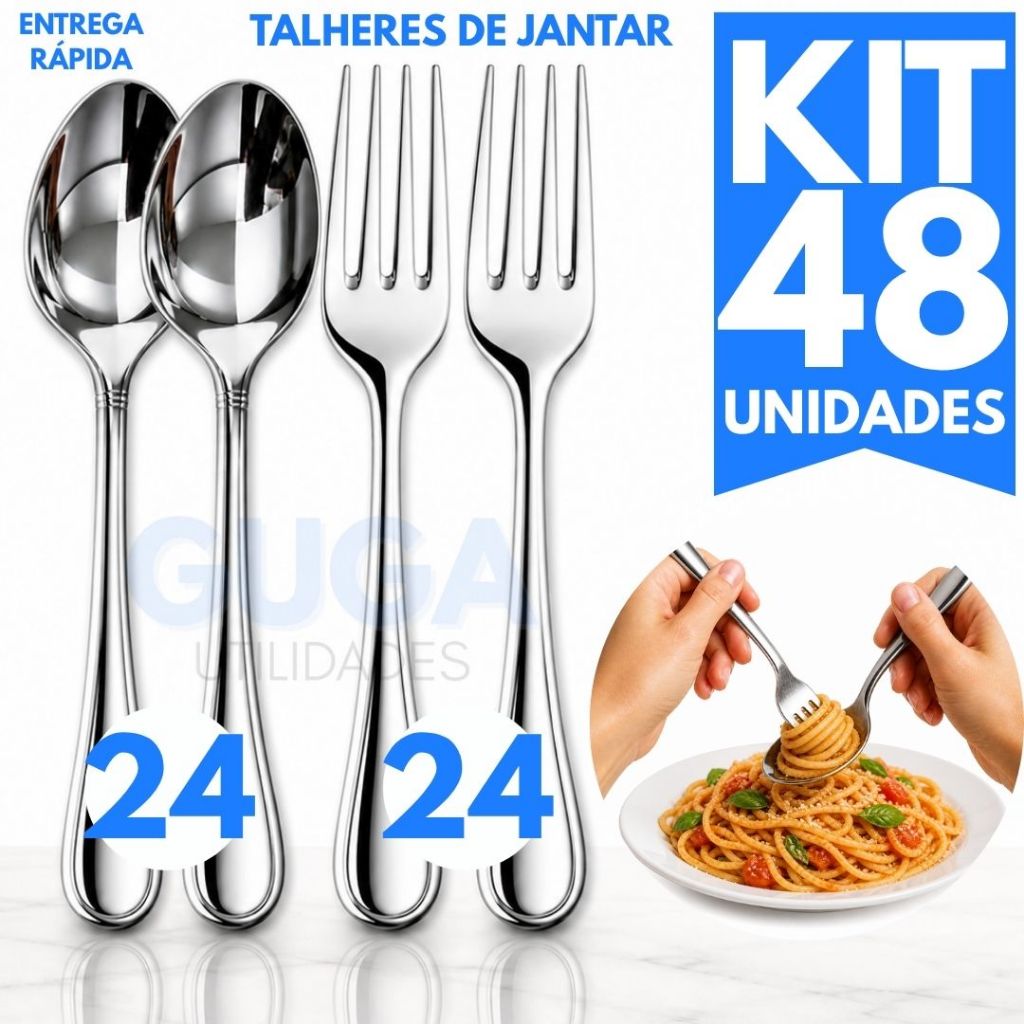 Jogo 12/24/36/48/72 De Talheres  Peças Aço Inox - Garfos De Mesa - Colheres Mesa