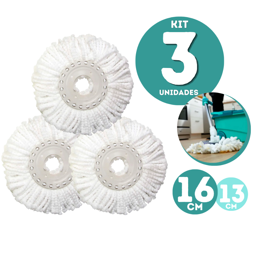 Refil de Mop Giratório 16 ou 13cm Microfibra Alta Absorção