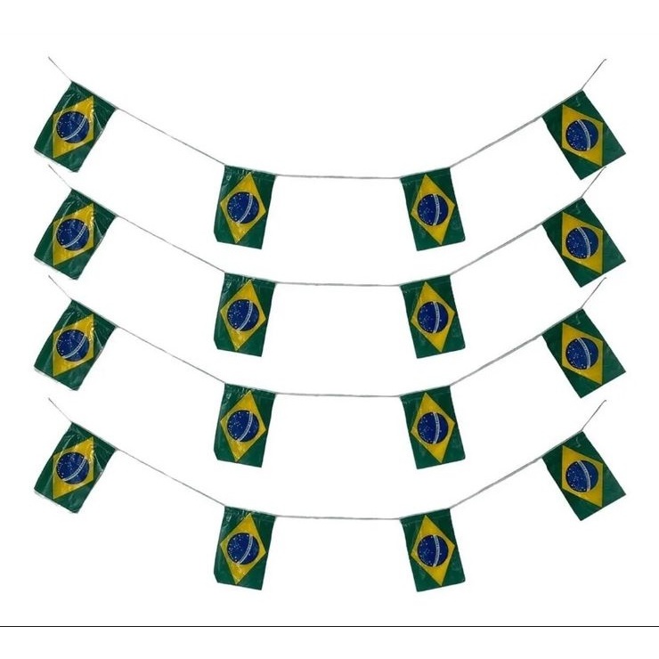 Kit com 5 metros Bandeirinha Brasil plastico para Copa do Mundo Brasil