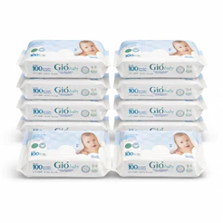 Kit 10 Toalhas Umedecidas Gio Baby 100 Folhas 98% Água Lenço Umedecido