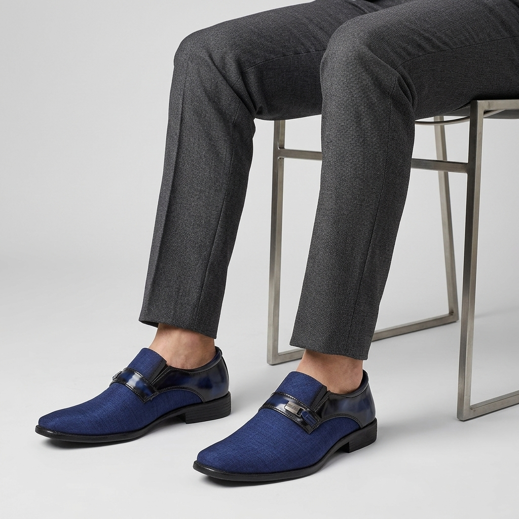 Sapato Social Masculino Oxford Azul Marinho Confortável Sola Costurada Casual