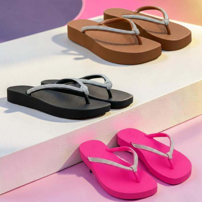 Chinelo Feminino com Tiras Brilhantes – Conforto em Diversas Cores | Achadinhos NC