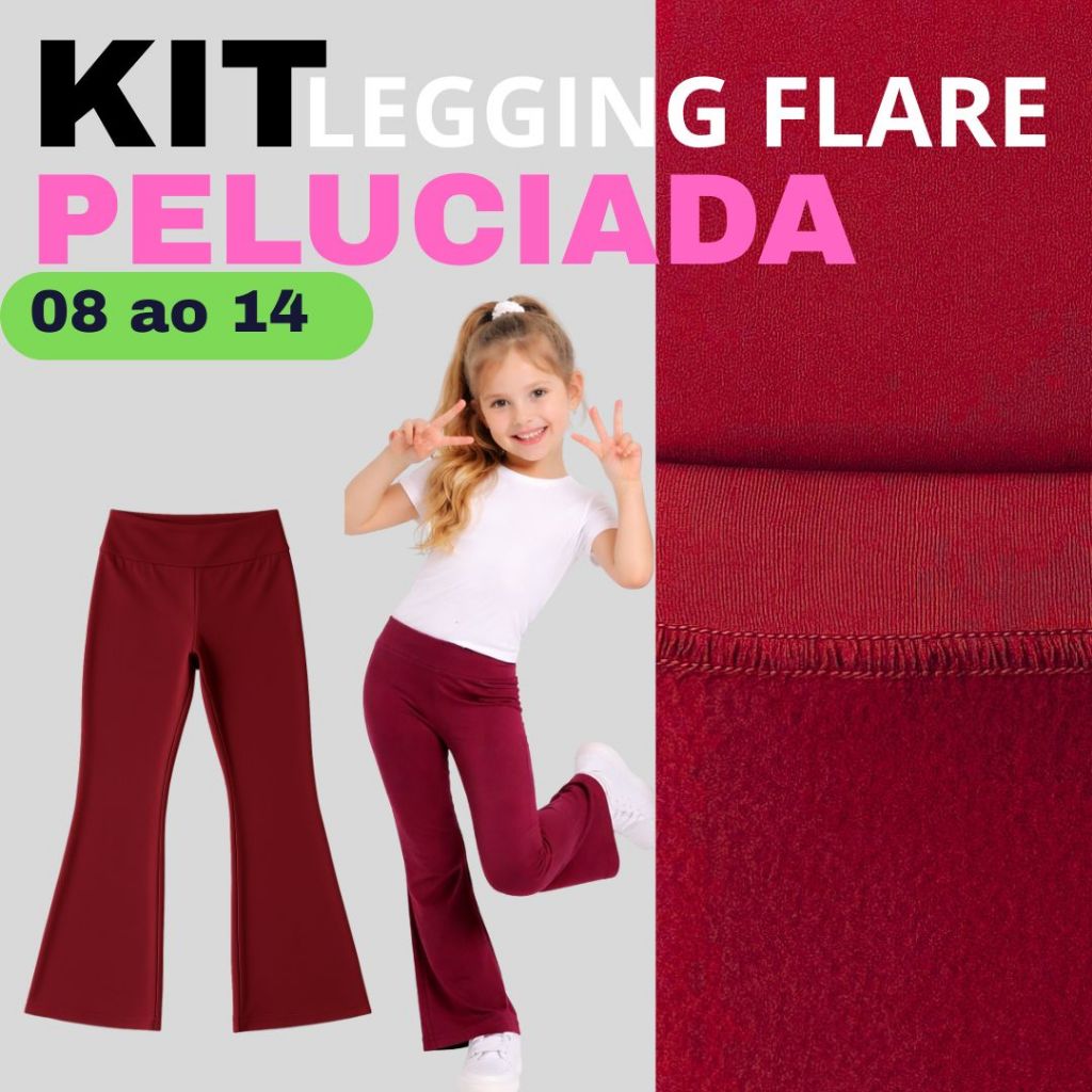 Kit 2 Legging FLARE Infantil Juvenil Suplex Peluciado Quentinha, Confortável e Estilosa