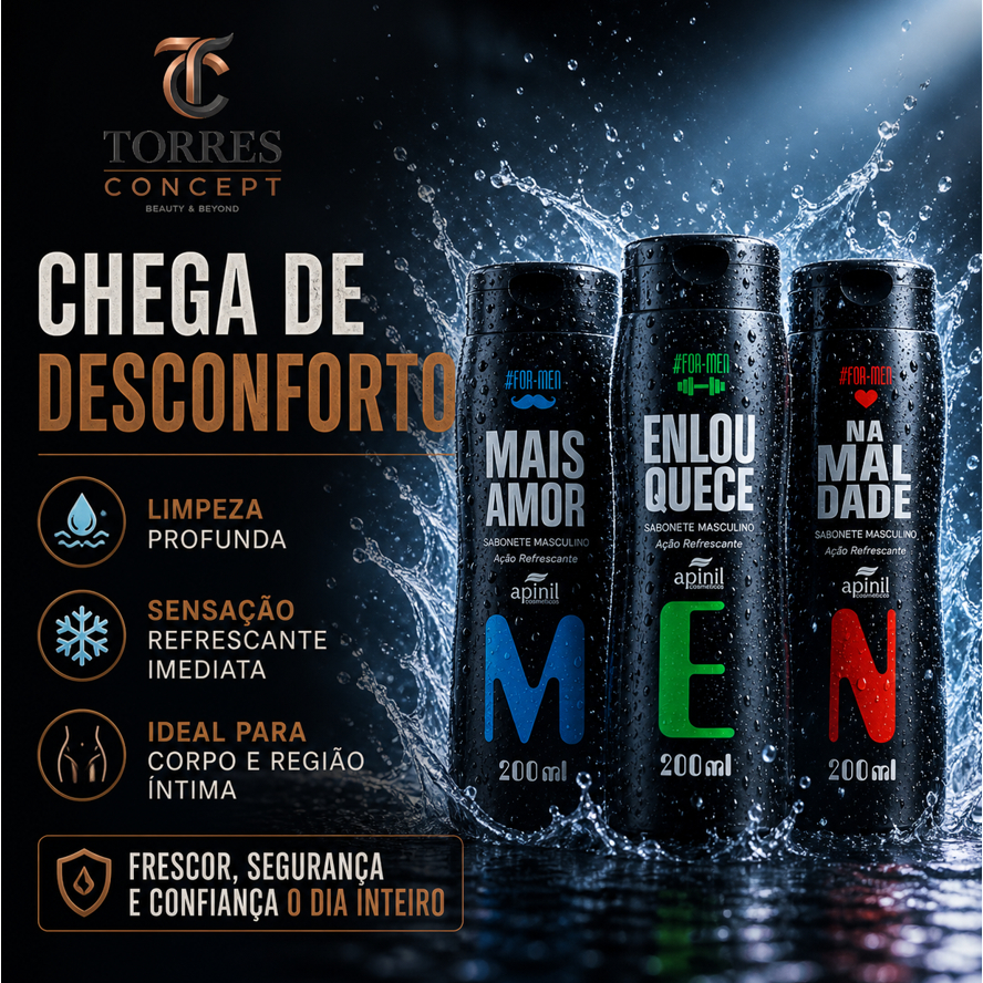 Kit 3 Sabonete Líquido Masculino Íntimo Corporal Refrescante Atacado Revenda Banho Homem 200ml