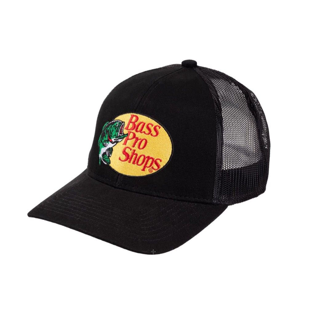 Boné Bass Pro Shops TRUCKER PRETO BORDADO IMP EUA