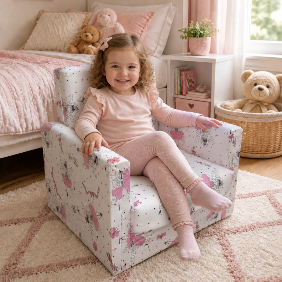 Poltrona Infantil Estampada Luxo – Sofá Kids Confortável para Quarto Super Macia e Decorativa