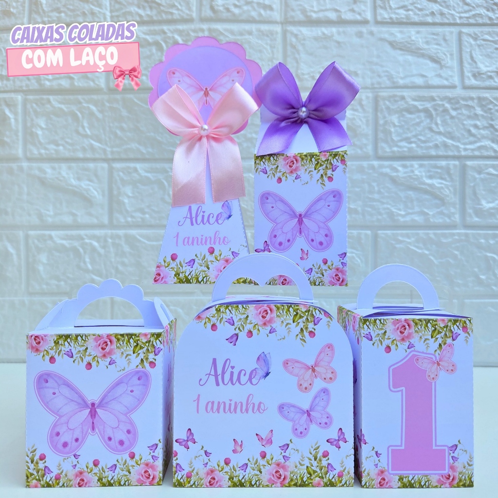 Kit Caixas Borboletas Rosa E Lilás | Personalizados | Lembrancinhas de Festa | Aniversário